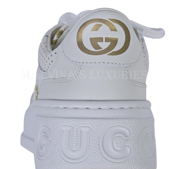 GUCCI SNEAKERS CHUNKY WHITE LEATHER GG LOGO GOLD LAME SHOES sz 36 6 - Picture 9 of 15
